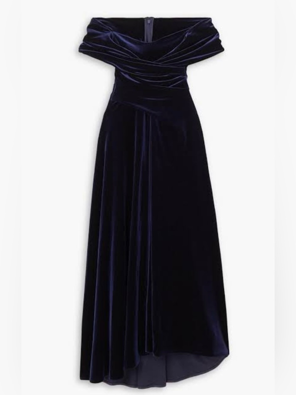 Talbot Runhof Off-Shoulder Velvet Midi Skirt in Deep Navy